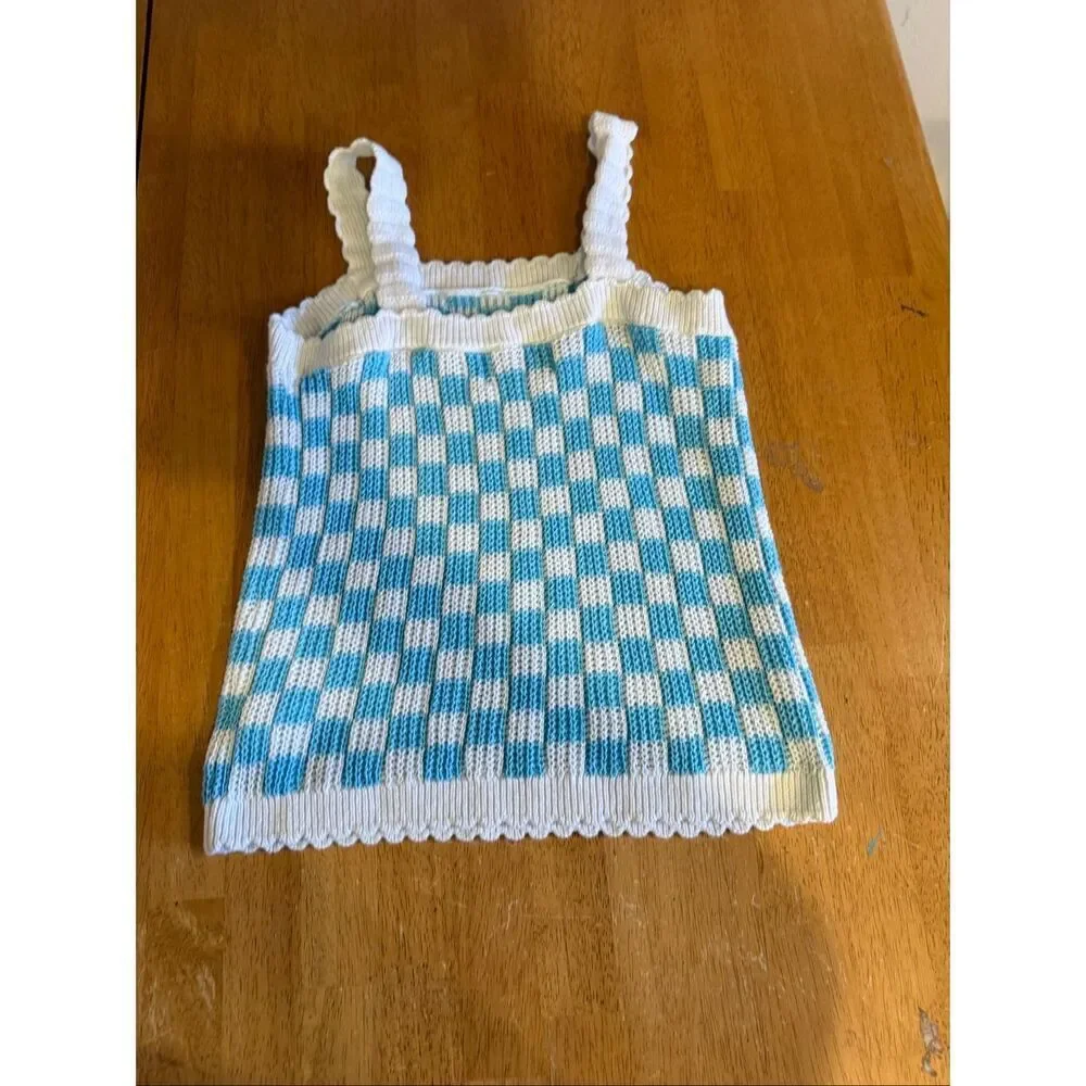 Old Navy Blue White Checkered Knit Tank Top Girls 14/16 Y2K